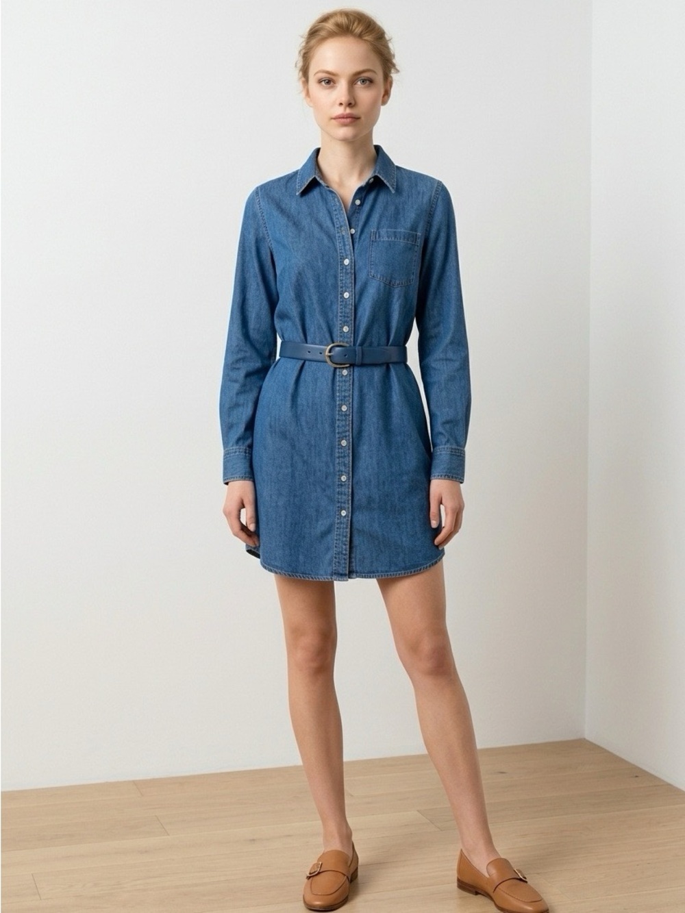 Love Stitch Denim Mini‎ Dress with Vintage Belt